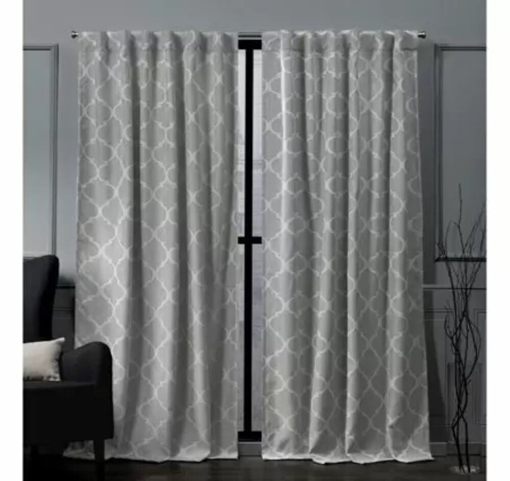 Nicole Miller Treillage Back Tab Blackout Window Curtain Panels Gray 84"x52"#